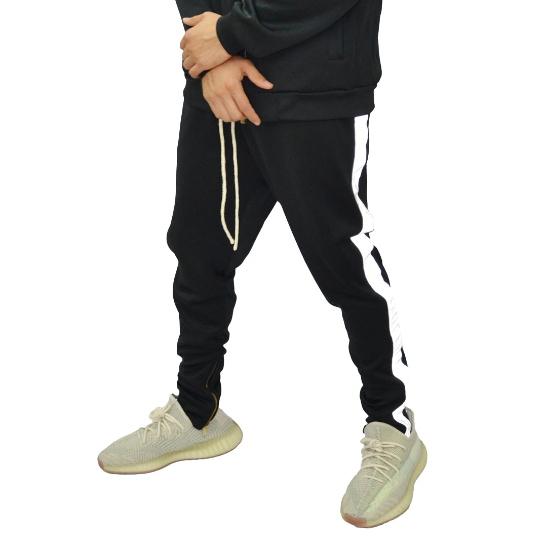 Black reflective track pants on sale